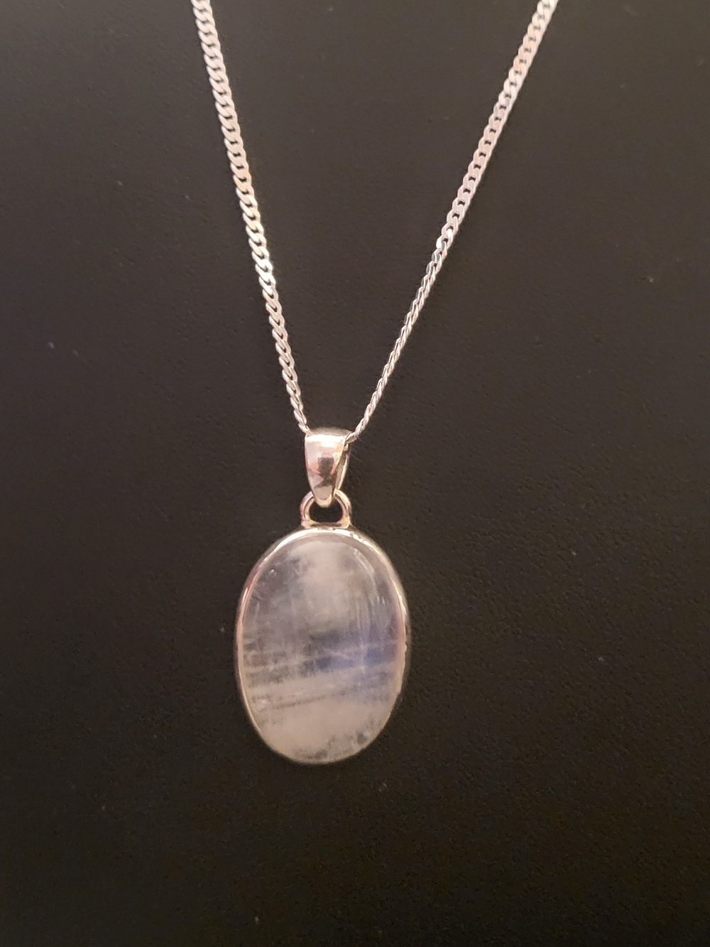 Silver Moonstone Oval Pendant Necklace - White Moonstone